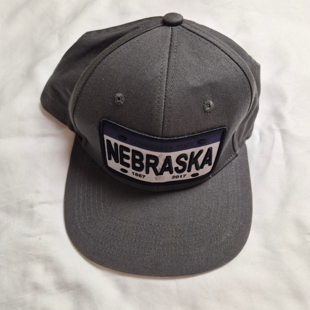BSD Nebraska License Plate Snapback Hat Charcoal Gray Adjustable Flat Bill Cap